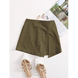 Women's Army Green Asymmetric Hem Skorts Minimalist Fashion Casual